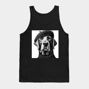 Labrador Retriever dog wearing a Beret and Black Turtleneck Tank Top